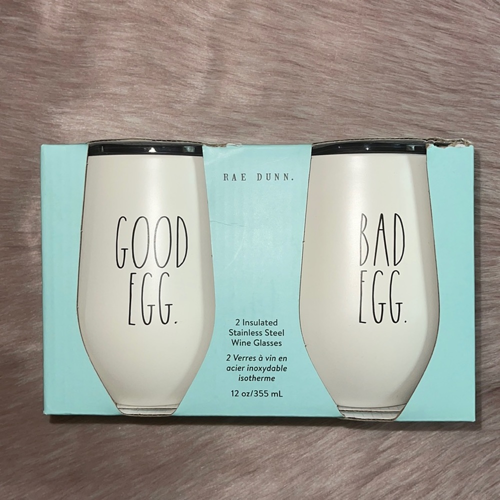 RAE DUNN  |  GOOD & BAD EGG Insulated Wine Glasses
